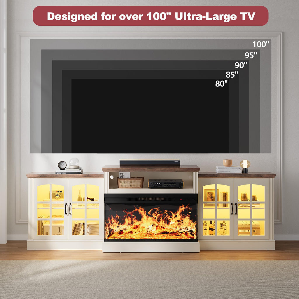 97'' Fireplace TV Stand with 3-Sided Electric Fireplace up to 100" TV, LED Entertainment Center Media Console with