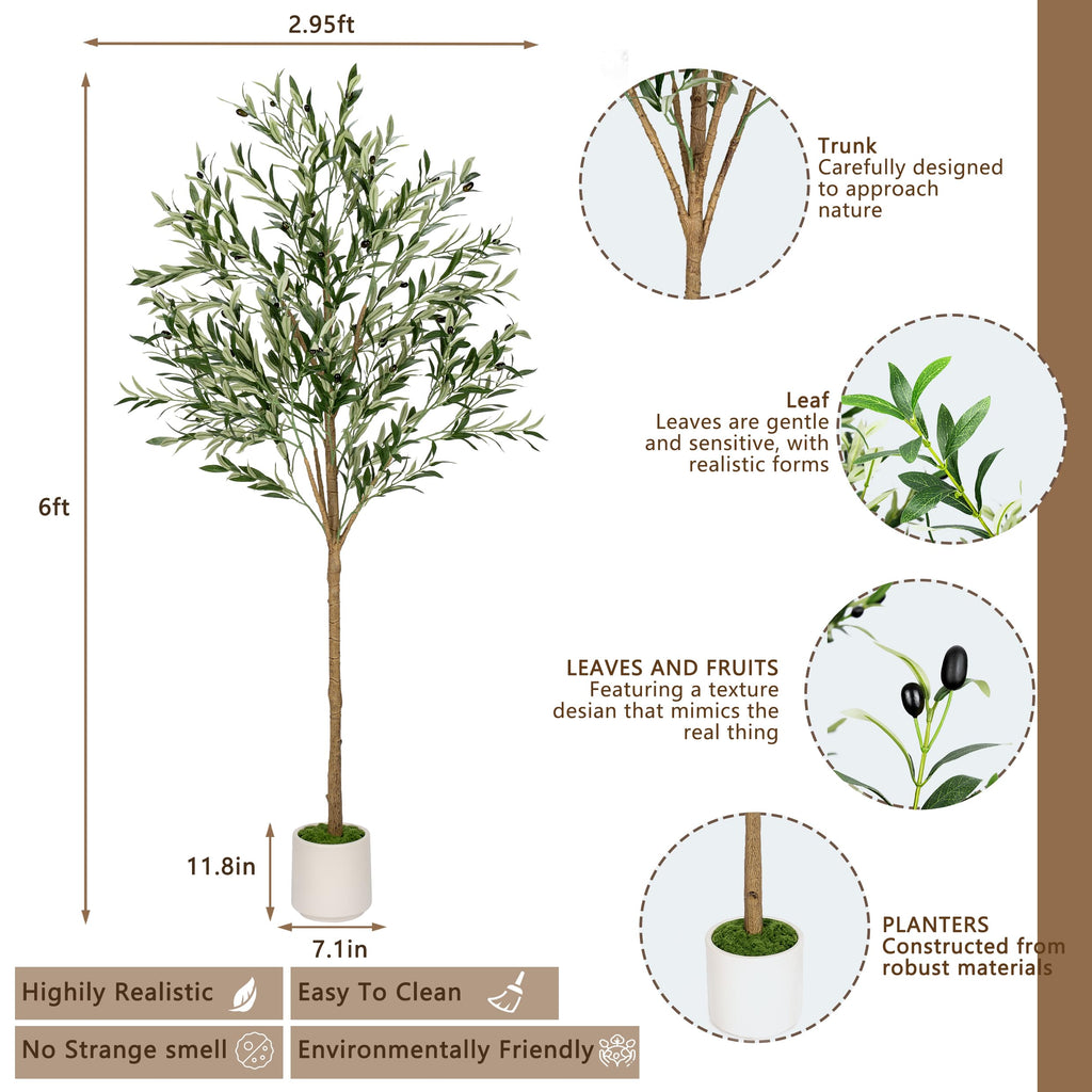 Artificial Olive Tree - Tall Indoor Faux Olive Tree with Planter & Basket, Realistc Fake Olive Tree with Fruits Decor