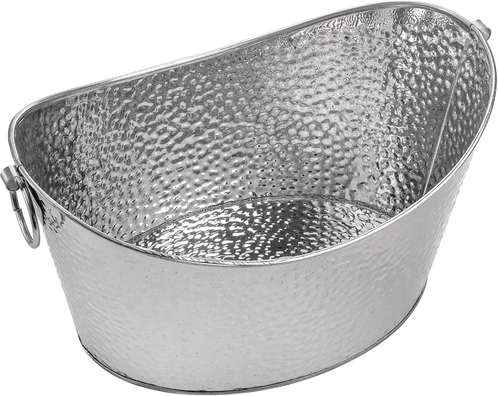 3 Gallon/12L Stainless Steel Beverage Tub, Large Galvanized Ice Bucket with Handles, Hammered Metal Drink Bucket