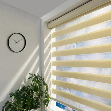 Cordless Zebra Blinds - Light Filtering Dual-Layer Window Shades for Privacy (Cream Color) (Maximum Height 72")