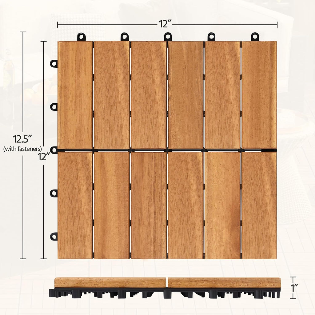 10pcs Acacia Wood,Interlocking Deck Tiles with Non-Slip Surface,Easy Snap Waterproof Flooring Tiles for Indoor
