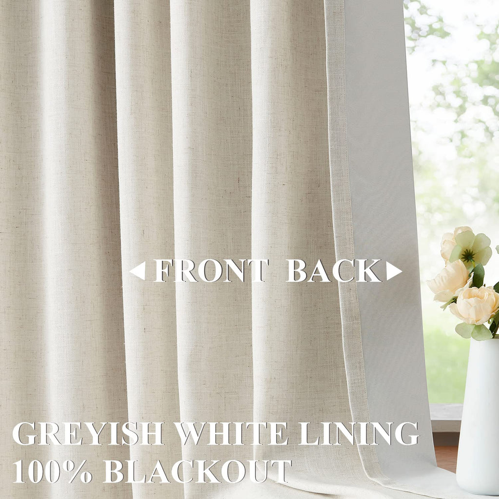 Natural Pinch Pleated Full Blackout Curtains Linen Blended Room Darkening Window Curtains 90 inch Bedroom Thermal
