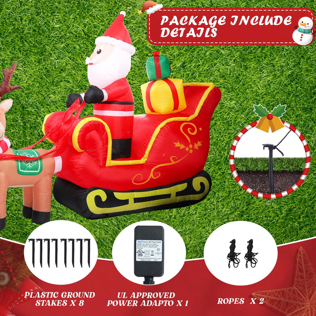 12FT Christmas Inflatable Outdoor Santa Claus on Sleigh & Reindeer Decor