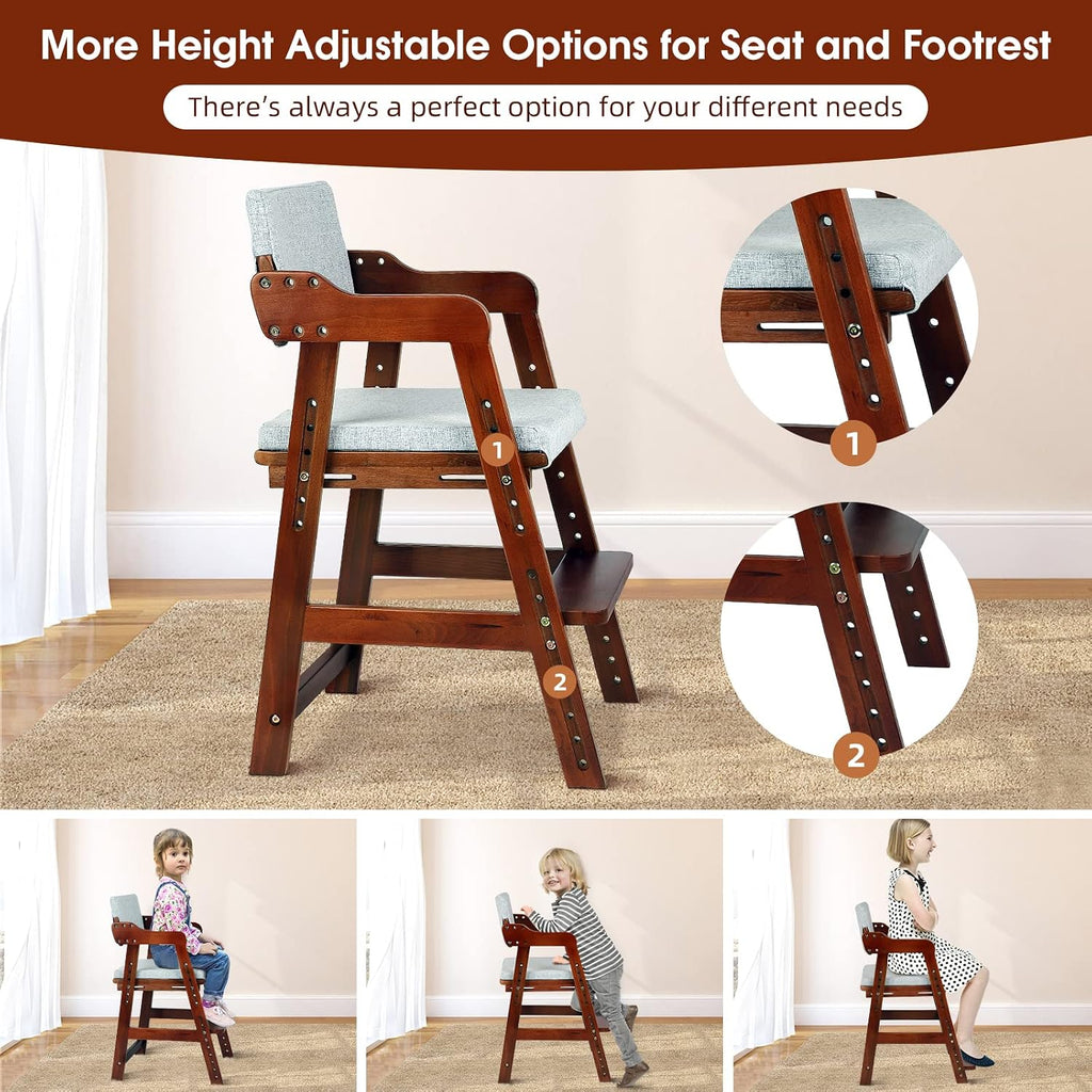Wooden High Chair for Toddlers to Teens Adjustable Kids Learning Chair with Steps, Child Seats with Removable