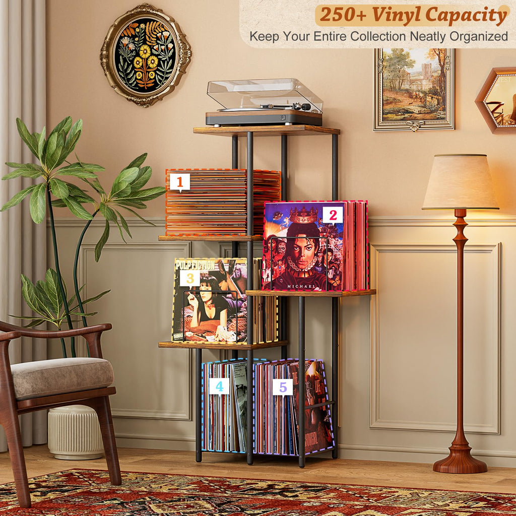 Record Player Stand, Vinyl Record Storage Holder with Display Shelf, Turntable Stand Table with Vinyl Organizer