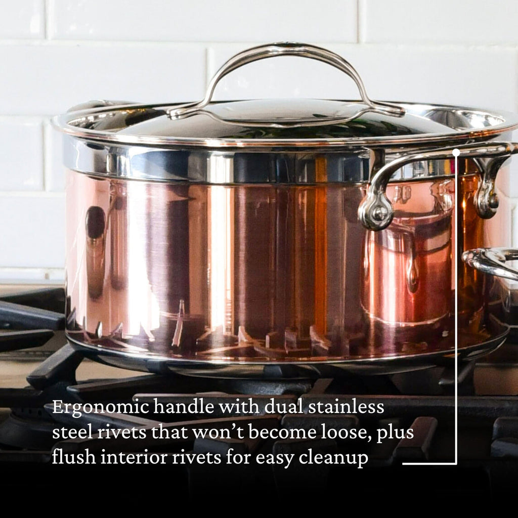 CopperBond Collection - 100% Pure Copper Stock Pot, Induction Cooktop Compatible, 6 Quart