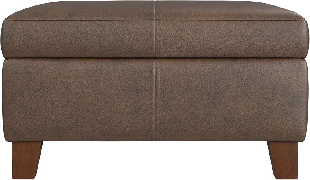 28" Faux Leather Square Storage Ottoman - Brown