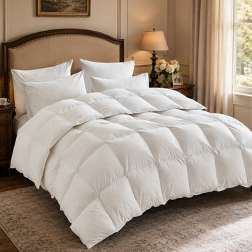 Goose Down Comforter Twin Size, All Season Duvet Insert with 100% Cotton Cover, Lightweight Bedding Comforter 68x90