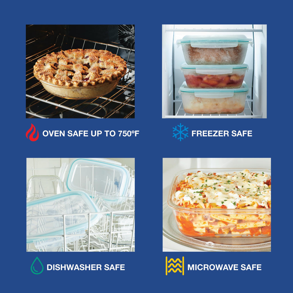 & LOCK Purely Better Glass Round Pie Baking Dish/Food Storage Container with Lid, 9.5 Inch, Clear