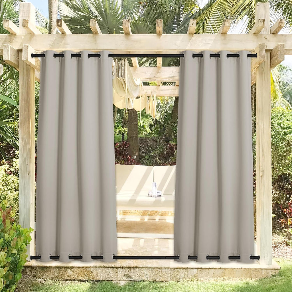 2 Panels Outdoor Curtains Waterproof 108 inches Long, Windproof Thermal Insulated Top & Bottom Grommet Blackout