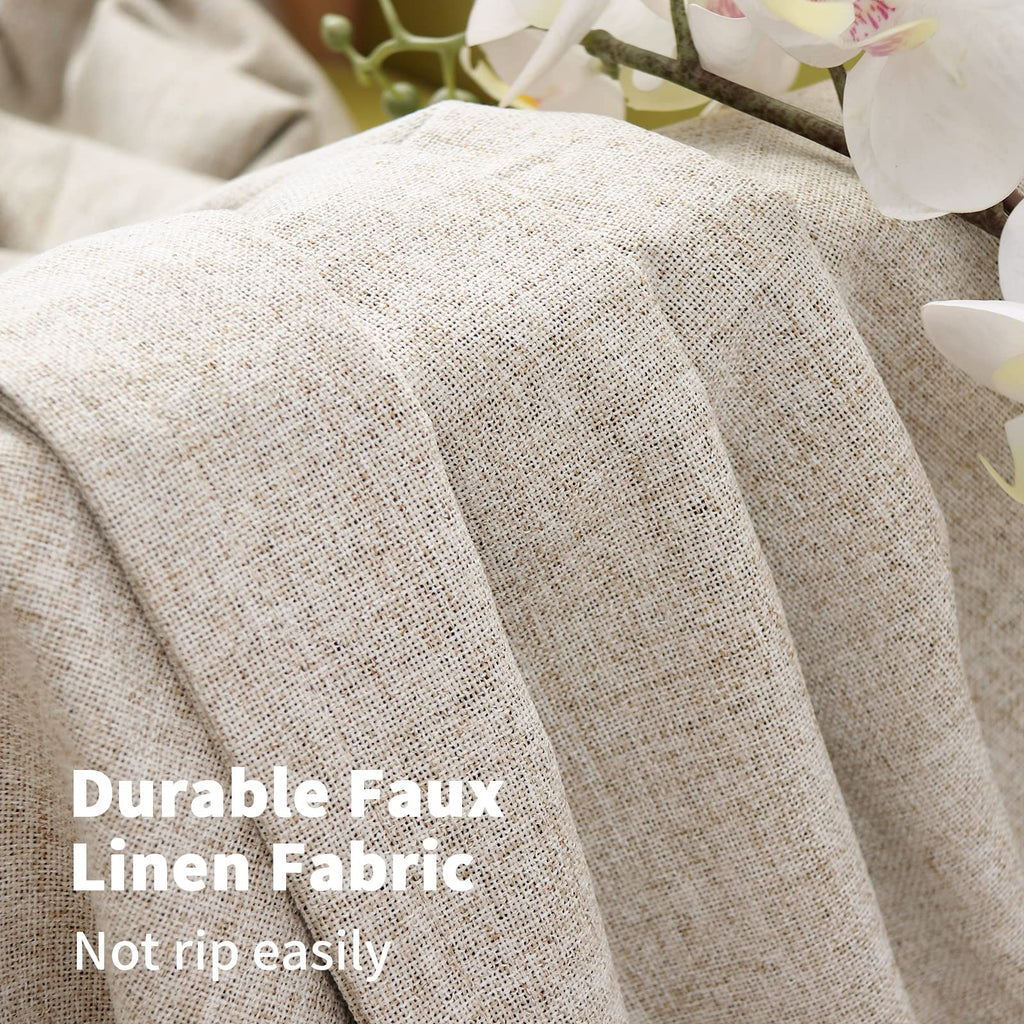 Linen Blackout Curtains 63 Inch Length Bedroom Beige Darkening