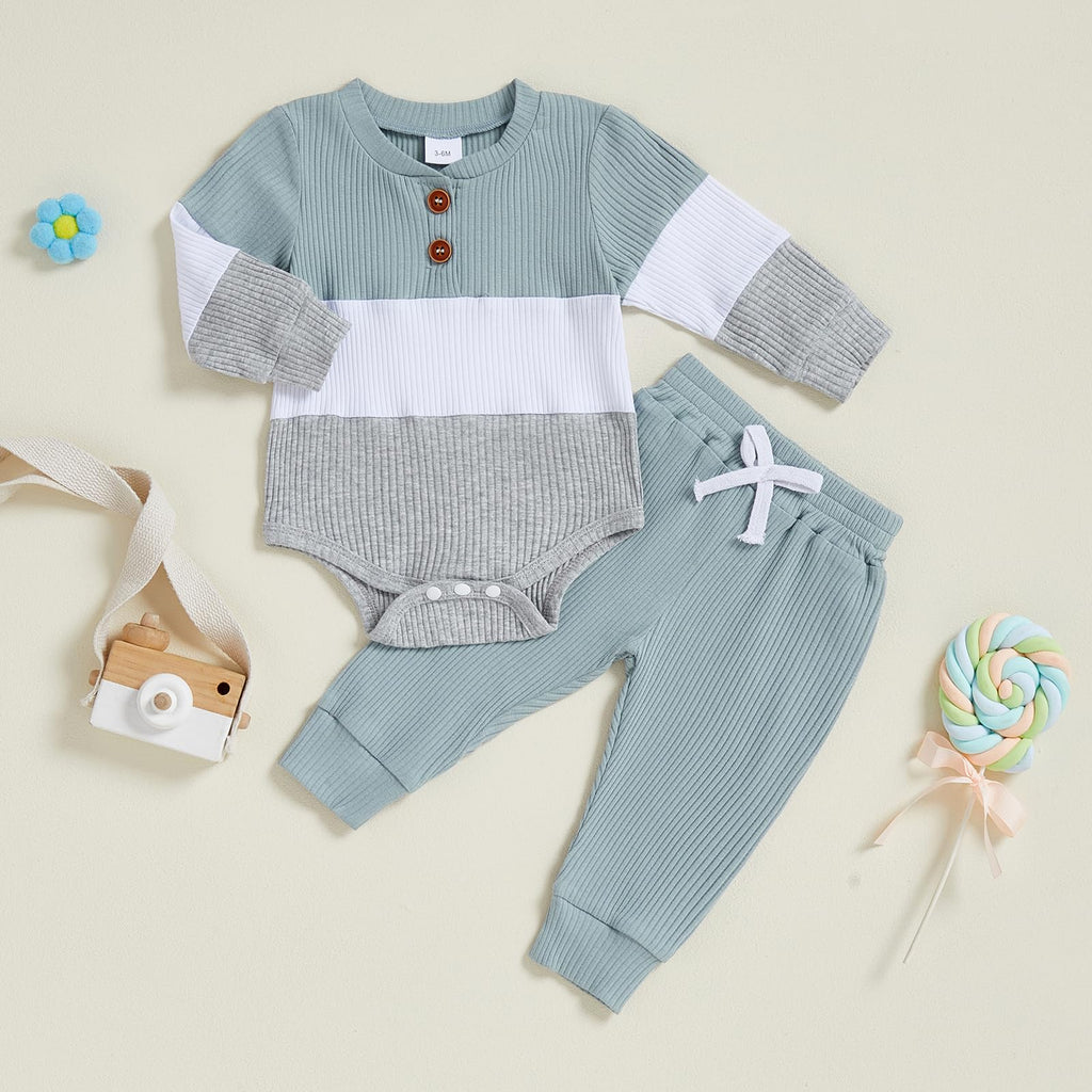 Baby Boy Clothes Ribbed Knit Long Sleeve Romper Pants Set Fall Winter Newborn Coming Home Outfits 0 3 6 9 12