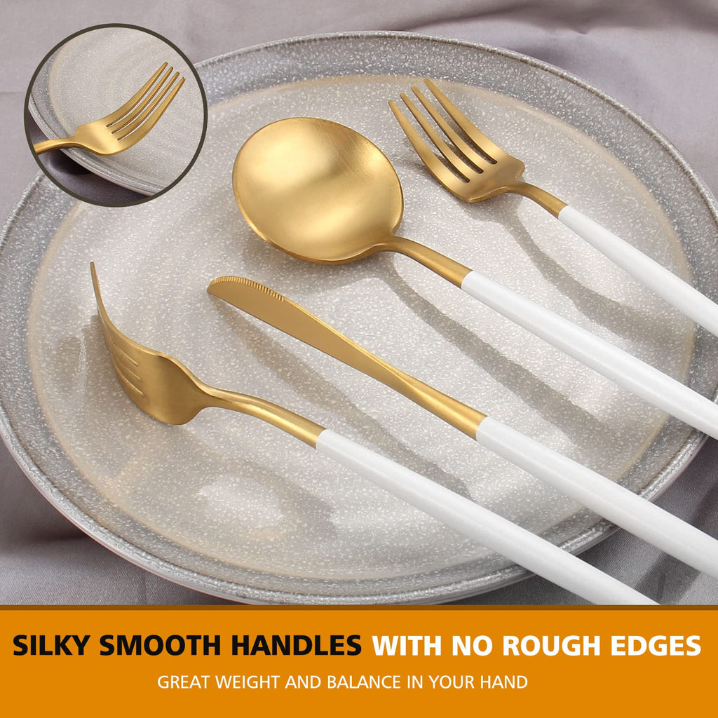 Matte White Gold Silverware Set, 40pcs Stainless Steel Flatware Set
