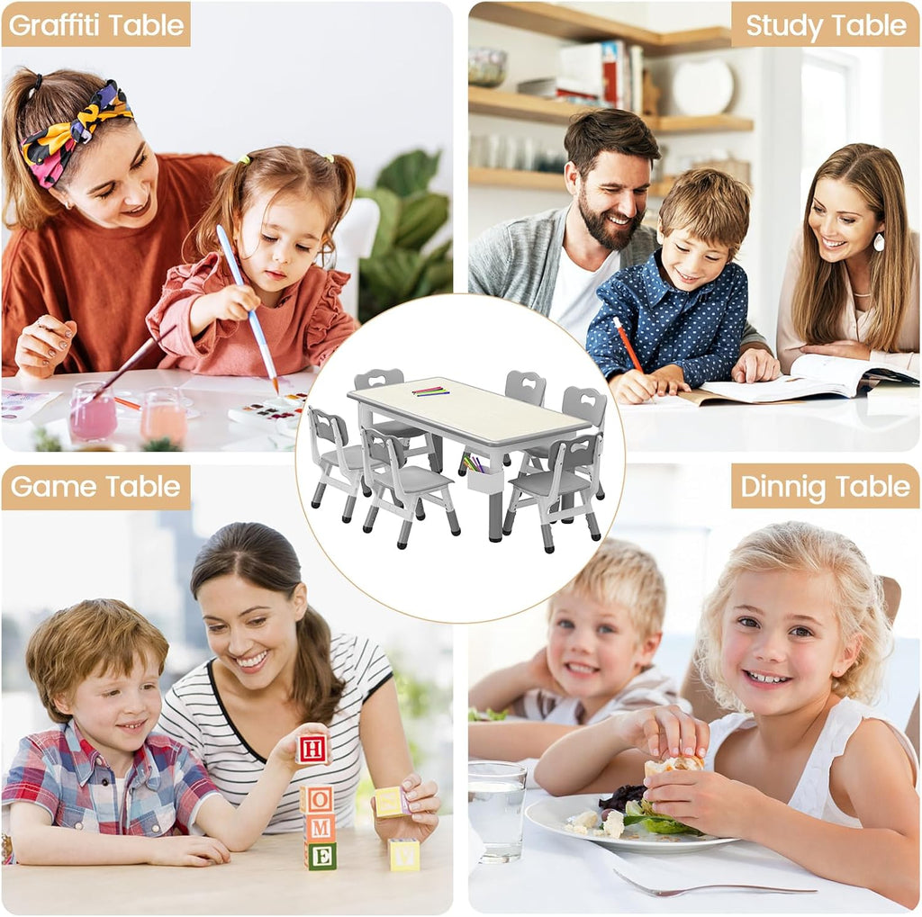 Kids Table with 6 Chairs Set, Toddler Activity Table with Chairs