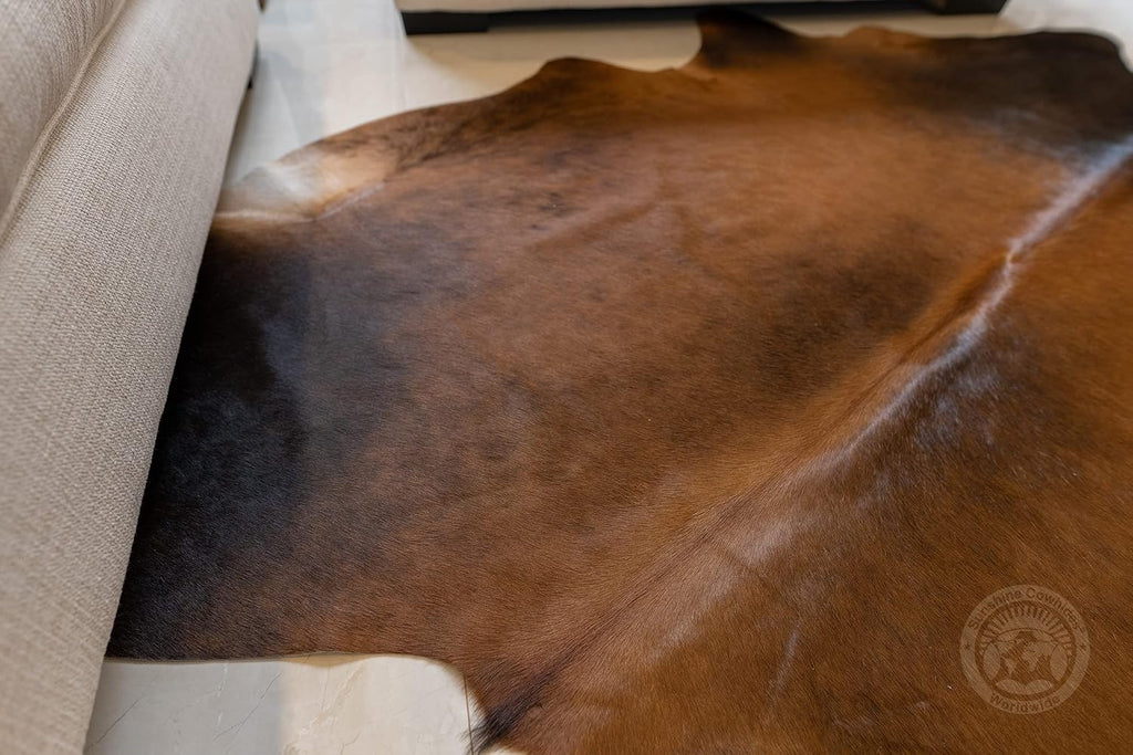 100% Genuine Mahogany Brown Cowhide Rug - Modern Style Animal Skin Rug & Floor Carpet & More - Large (6x6-7ft)