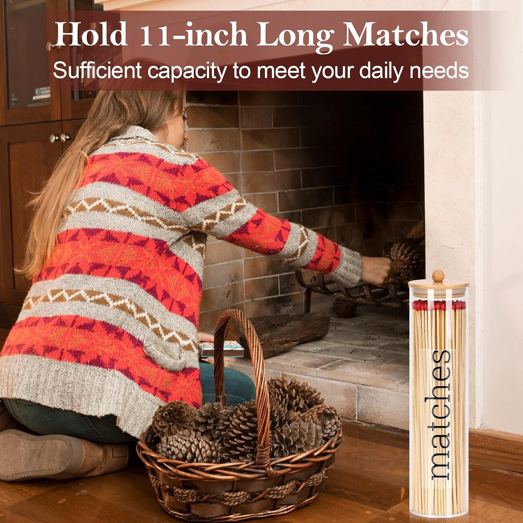 Acrylic 11 inch Long Matches Holder with Lid Sticker Farmhouse Match Holder for Fireplace Farmhouse Decor (No Include