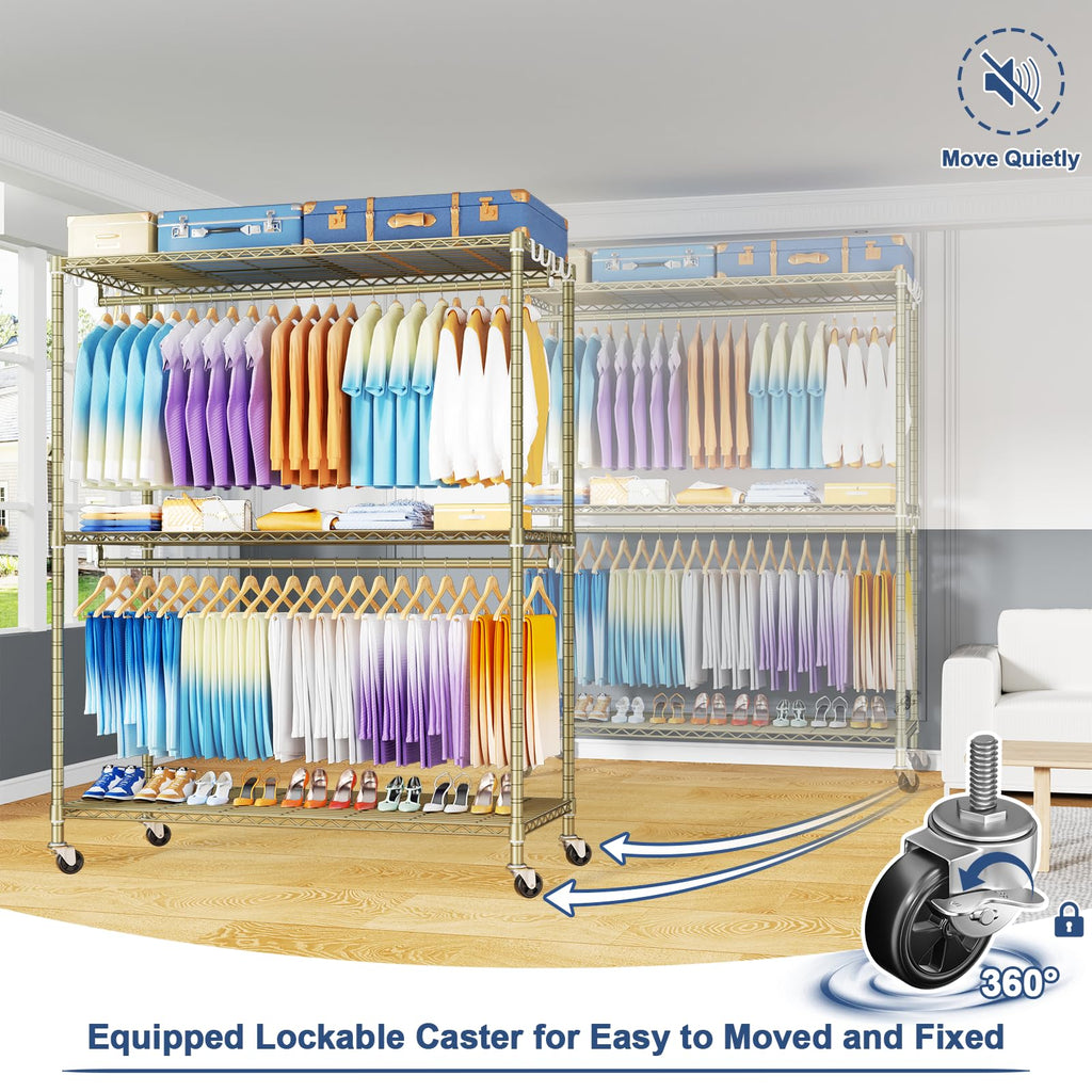 P8 Max Heavy Duty Clothes Rack(With Extended Width Design) Rolling Clothing Racks for Hanging Clothes, Portable