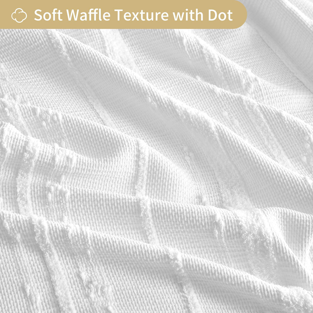 White Boho, Textured Cotton Blend Waffle Weave Stripe Fabric Shower Curtains, Washable, 72 x 72