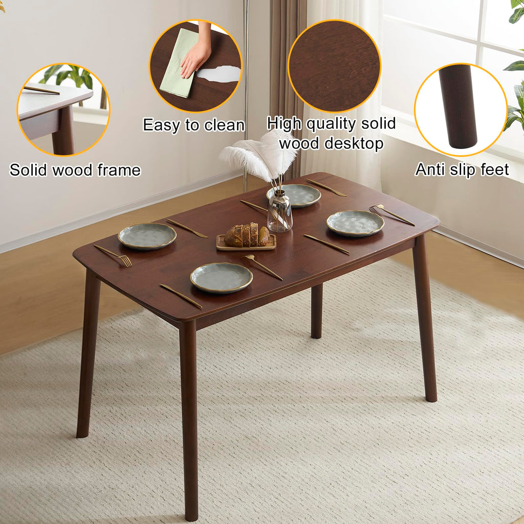 5-Piece Farmhouse Dining Table Set for 4, Solid Wood Frame, Walnut