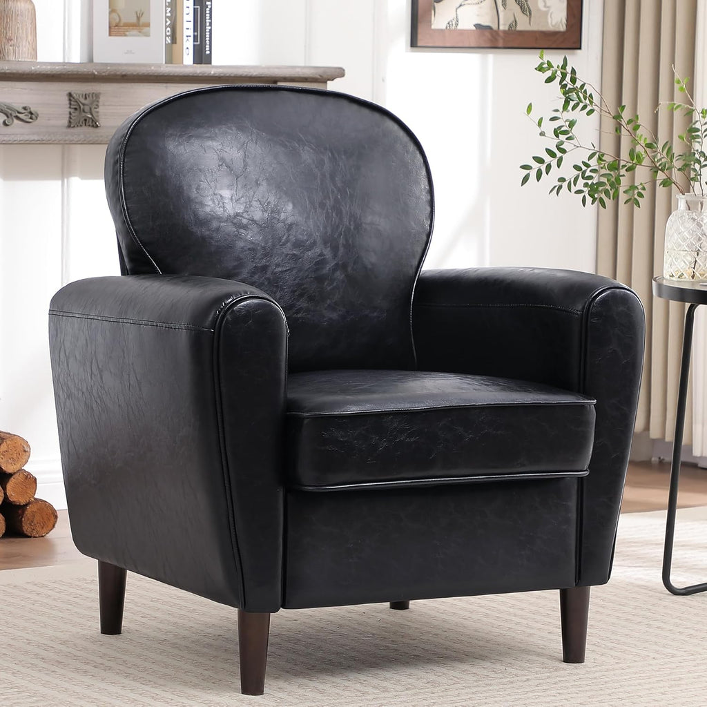Accent Chair, Faux Leather Mid Century Modern Arm Chairs with Thick Cushion and Back, Comfy Upholstered Reading Chair