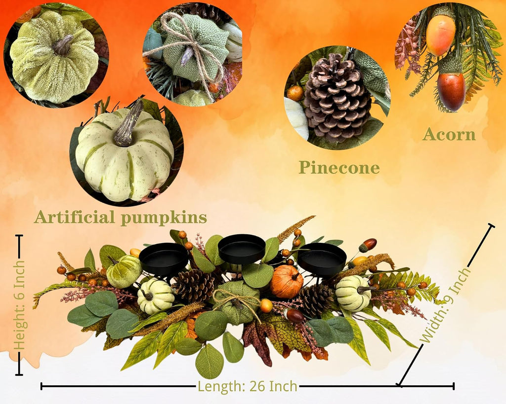Inch Fall Candle Holder Centerpiece with Pumpkins Pinecones - Set of 3