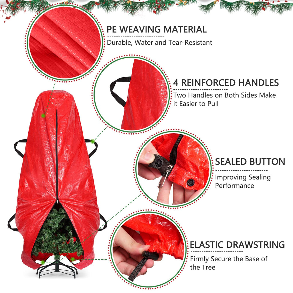 Upright Christmas Tree Storage Bag, 7.5 ft Tear Resistant PE Material Christmas Tree Bag with 4 Reinforced Handles