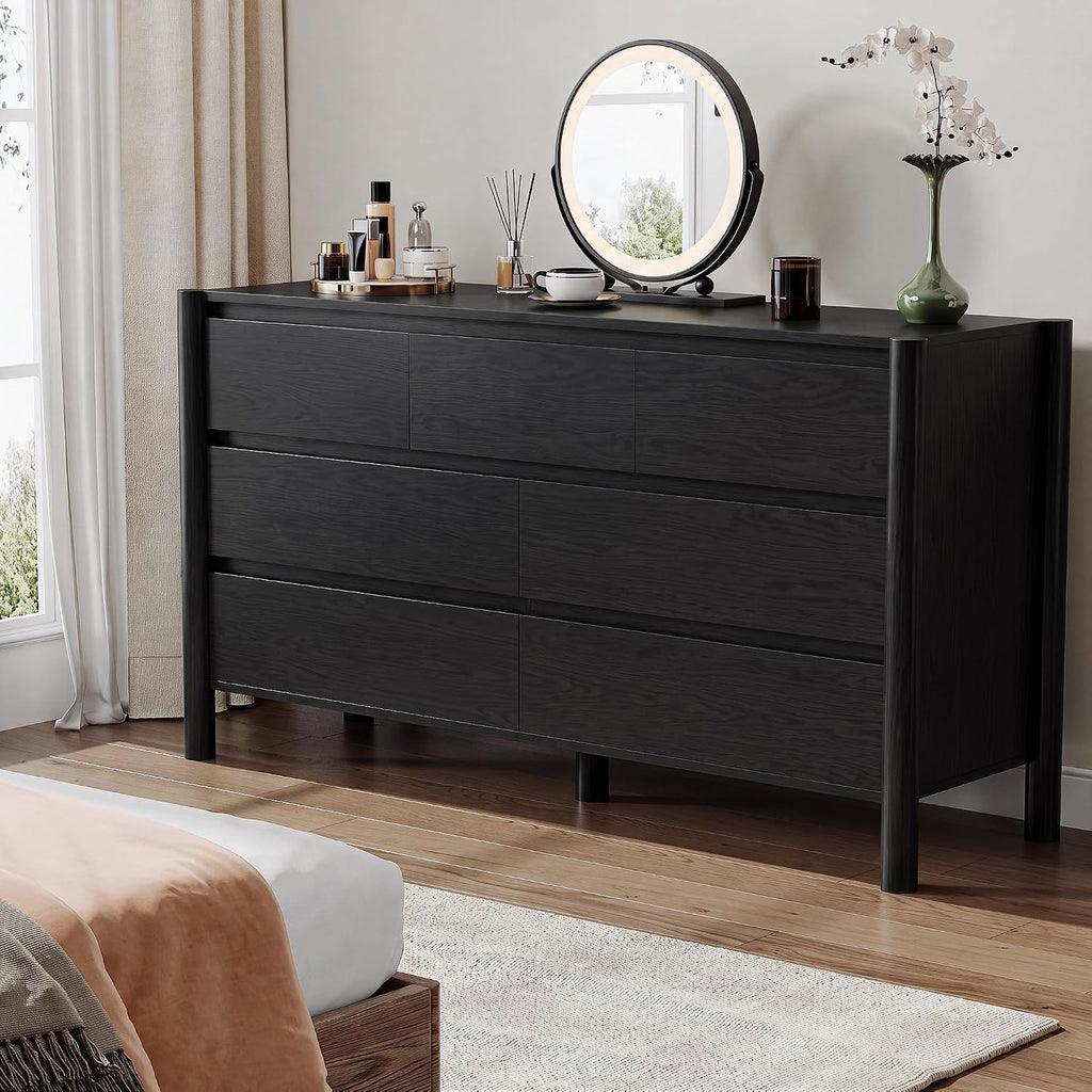 51" Wide 7-Drawer Dresser , Mid-Century Modern Chest with Solid Wood Legs, Concealed Handle,Large Wood Storage