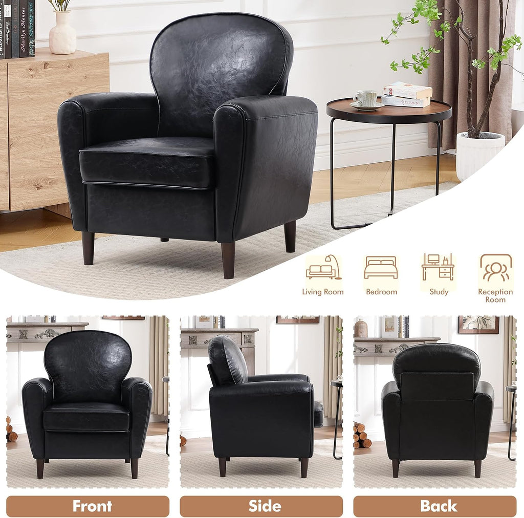 Accent Chair, Faux Leather Mid Century Modern Arm Chairs with Thick Cushion and Back, Comfy Upholstered Reading Chair