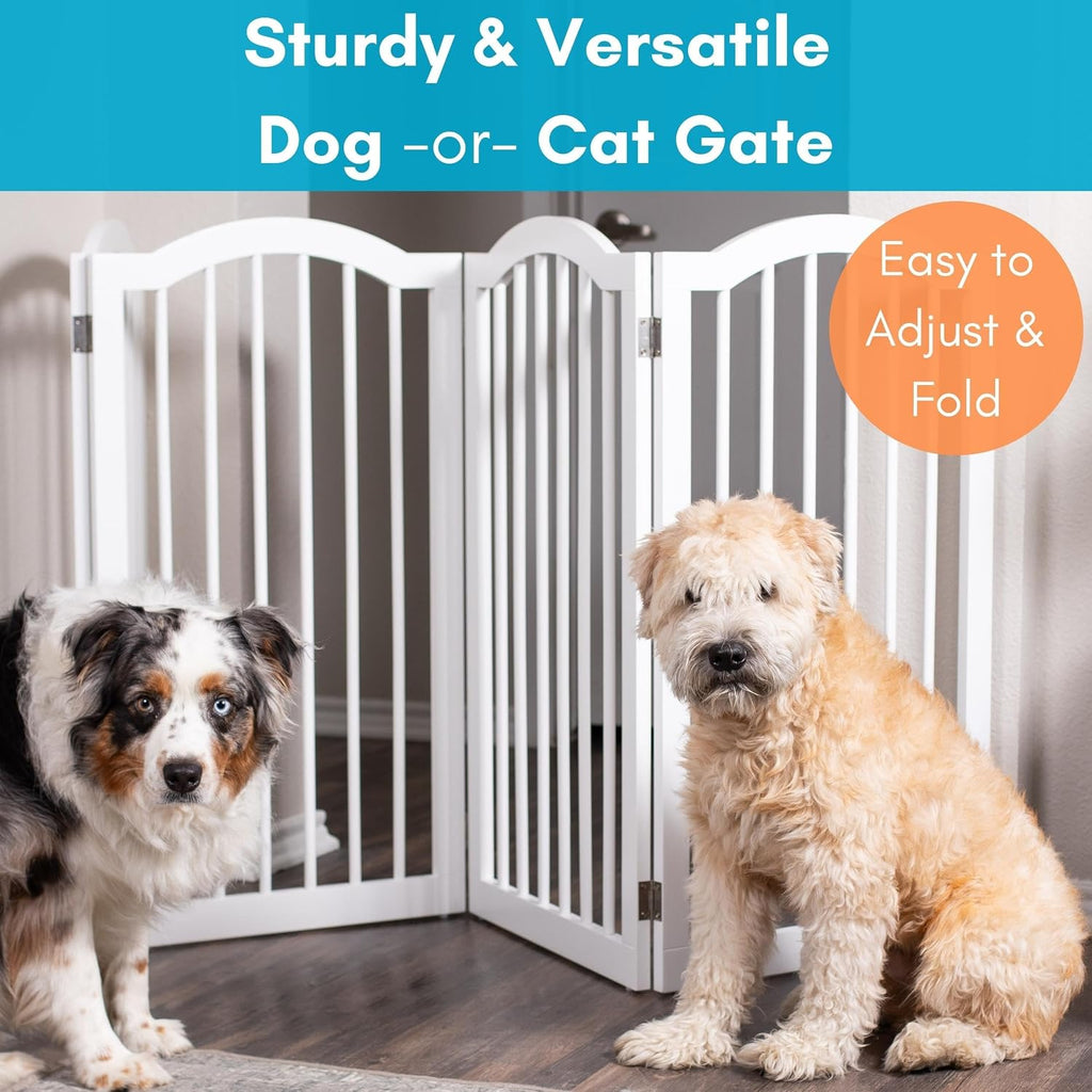 Arched Top Dog Gate | 4 Panel, 36" H Wooden Pet Barrier for Dogs or Cats | Freestanding Folding Room Divider