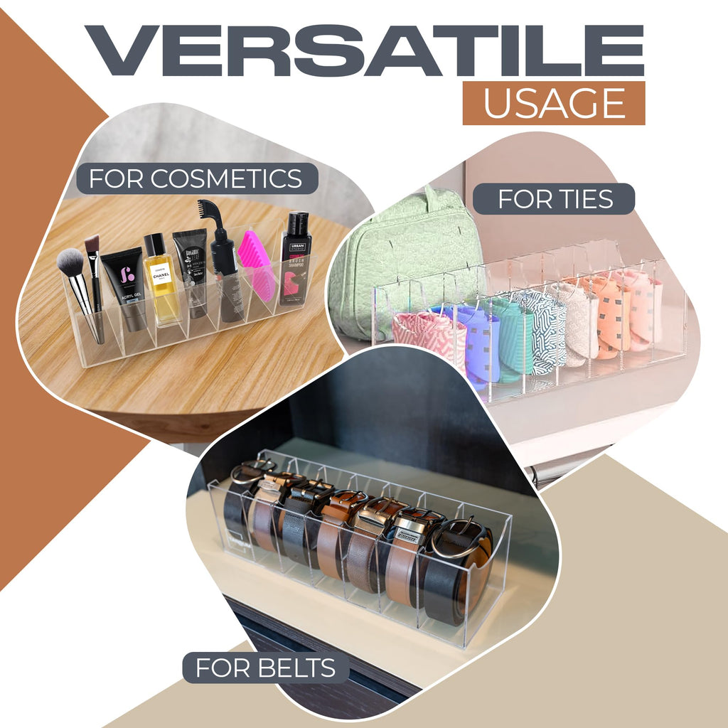 Belt Organizer for Closet Extra Wide 7 Compartment Acrylic