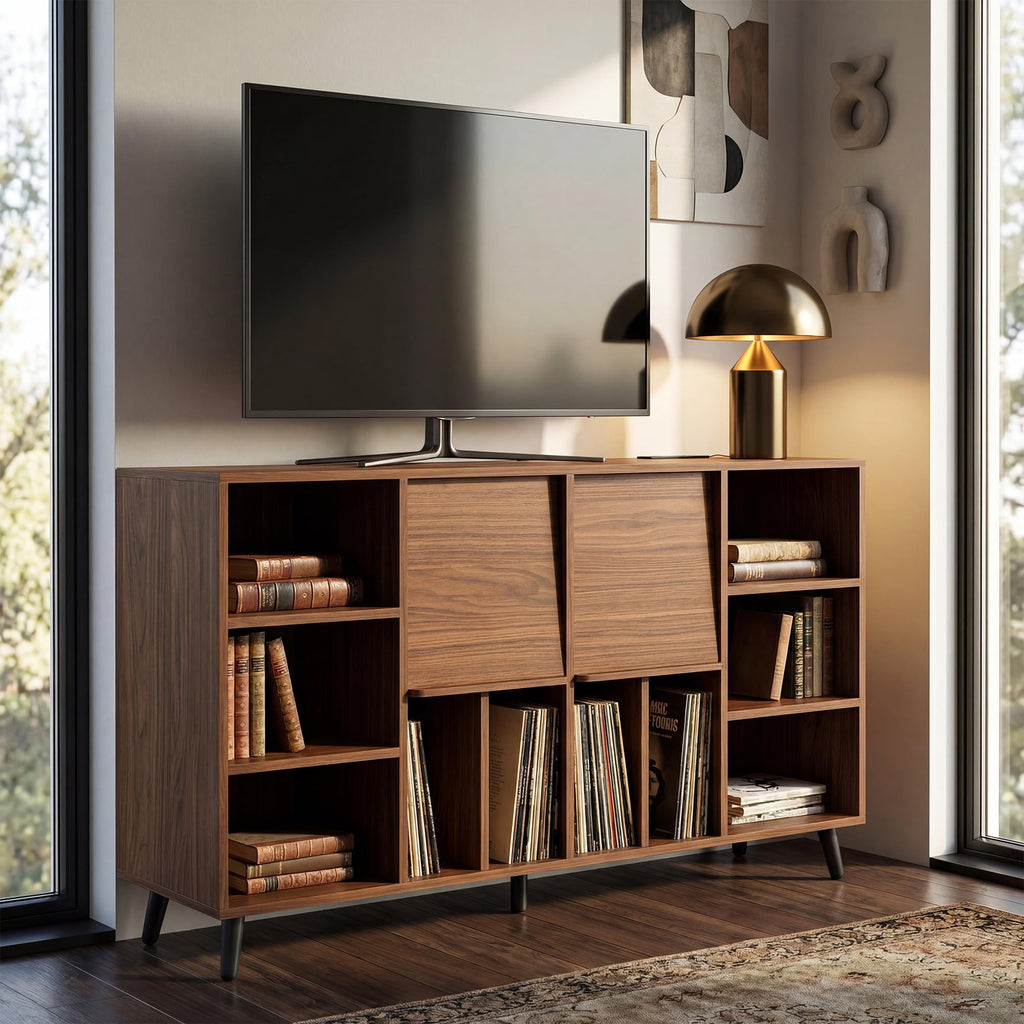 Record Player Stand with Charging Station 55" Holds 450+ Albums