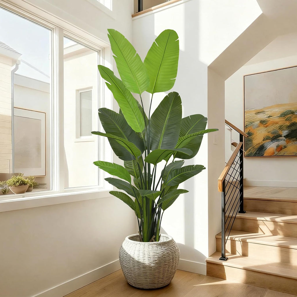 Bird of Paradise Plant Artificial 7ft - Tall Faux Plants Indoor with Realistic Trunks and 22 Vivid Leaves, 84 Inch