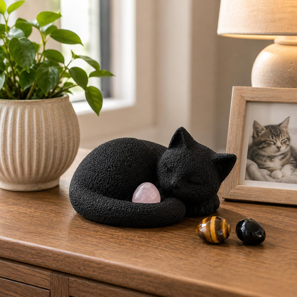 Black Cat Urn for Ashes with Crystal Stones Memorial Keepsake