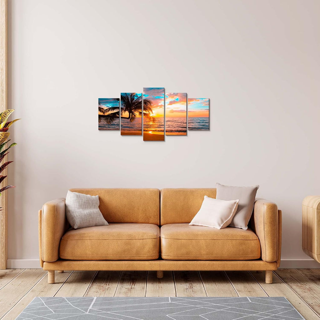 Abstract beach canvas wall art Landscape Art - 5 Pieces Canvas Wall Art, Beach Decor Canvas Wall Art, Sunset On