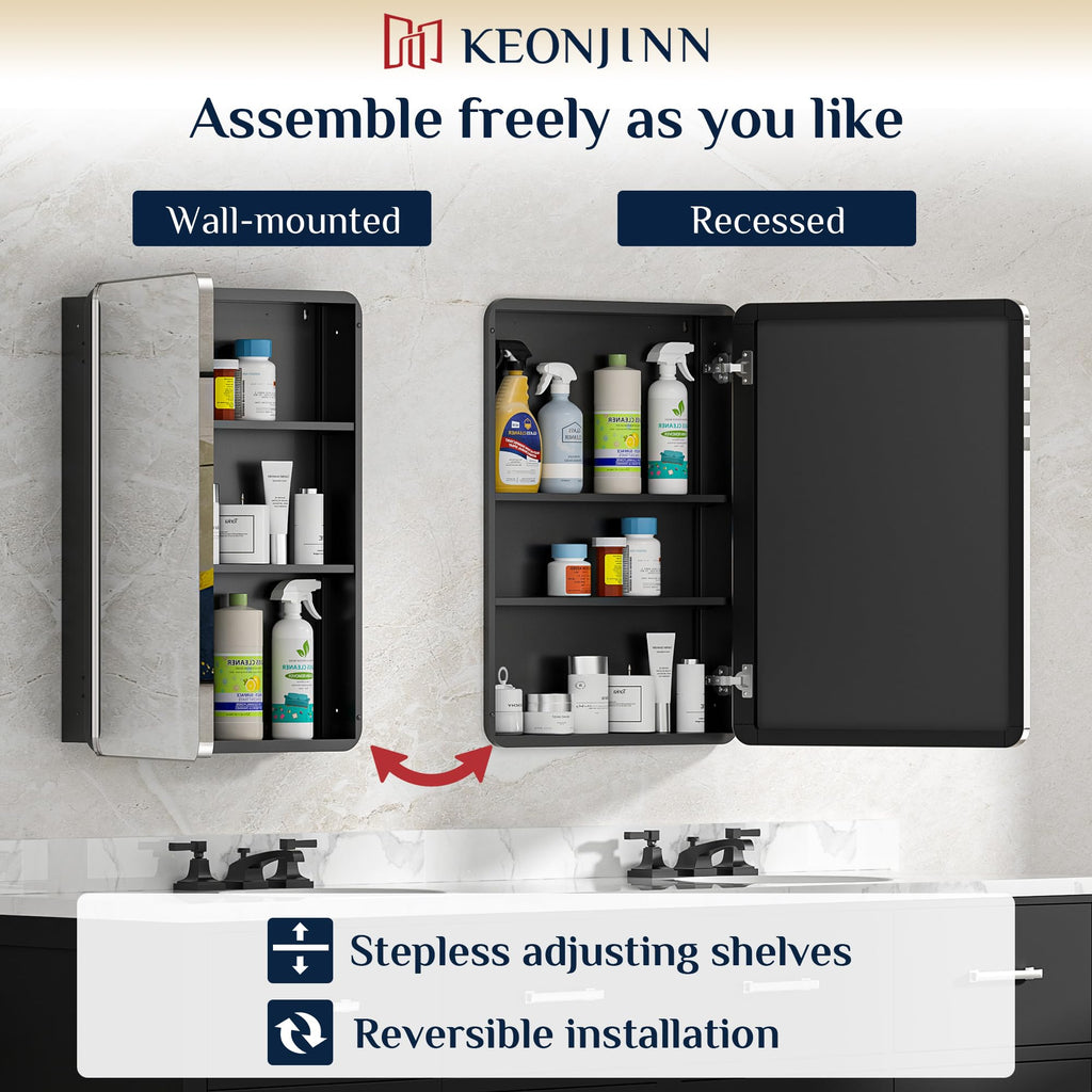 16"x24" Chrome Medicine Cabinet with Mirror, Stainless Steel Frame
