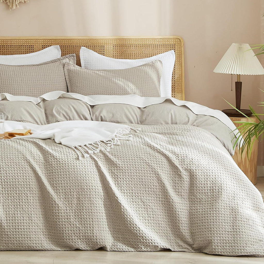 Waffle Weave Duvet Cover Set Queen, No Snagging Ultra Soft Luxury Textured Breathable Comforter Cover for All Season