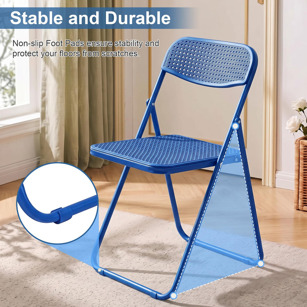 Plastic Folding Chairs 6 Pack, Metal Frame for Indoor/Outdoor, Blue