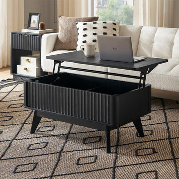 Brooklyn Lift Top Coffee Table, Dining Table, Fluted (Black Oak)