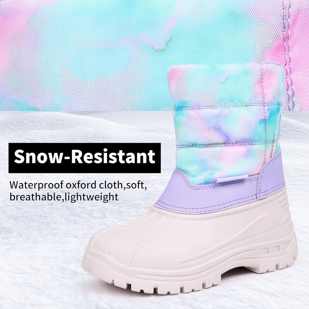 Kids Waterproof Snow Boots,Warm Faux Fur Lined