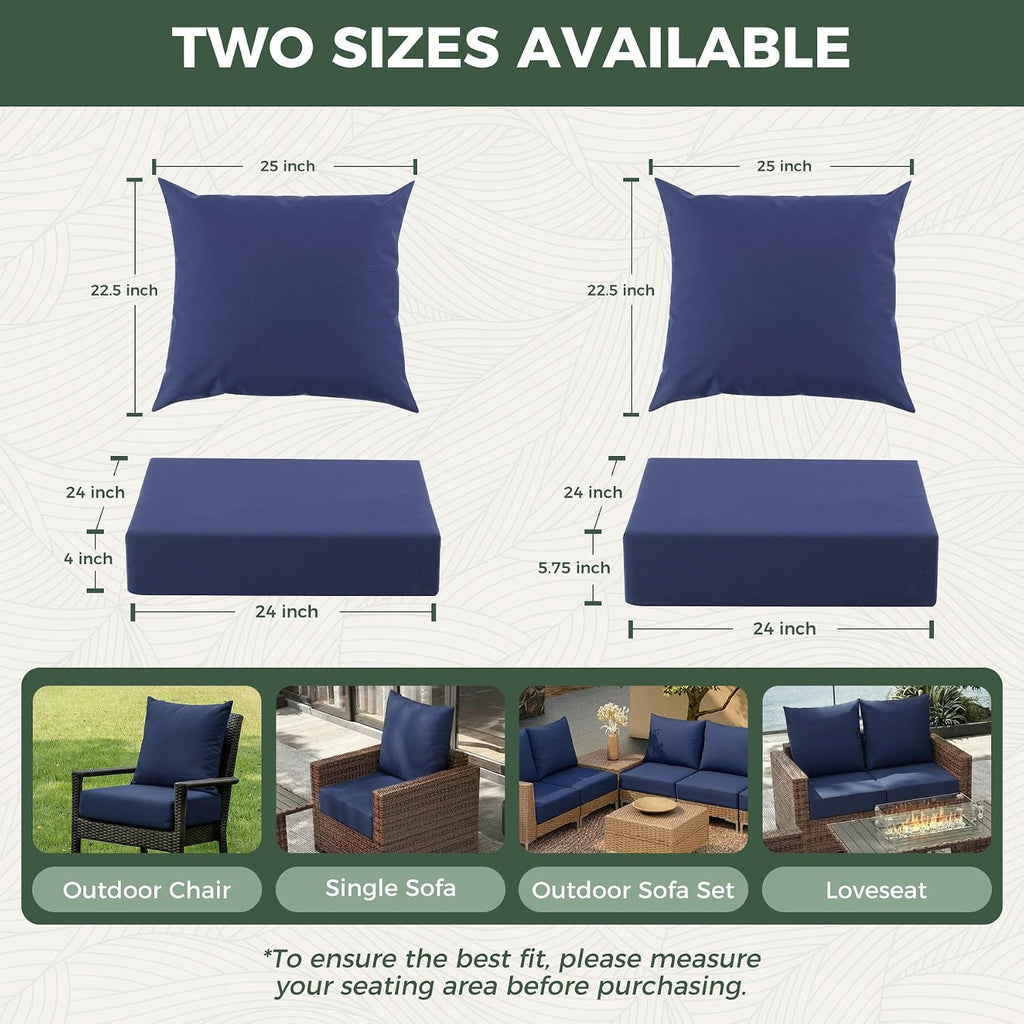 Outdoor Chair Cushions, Waterproof & Fade Resistant Patio Cushions | 24 x 24 x 5.75 In, Navy Blue, Removable Cover