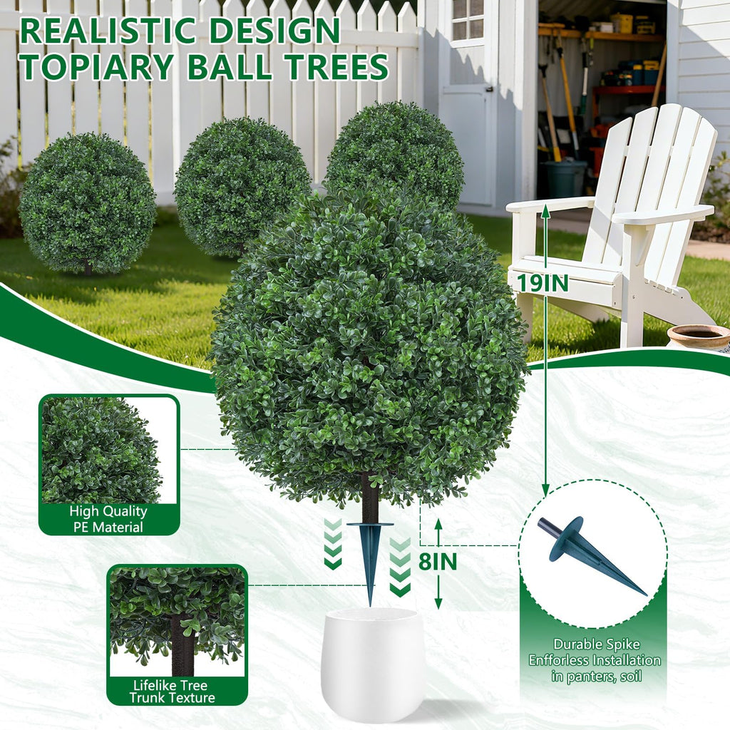 2 Pack 27.6" Artificial Boxwood Topiary Ball with Spikes for Outdoor