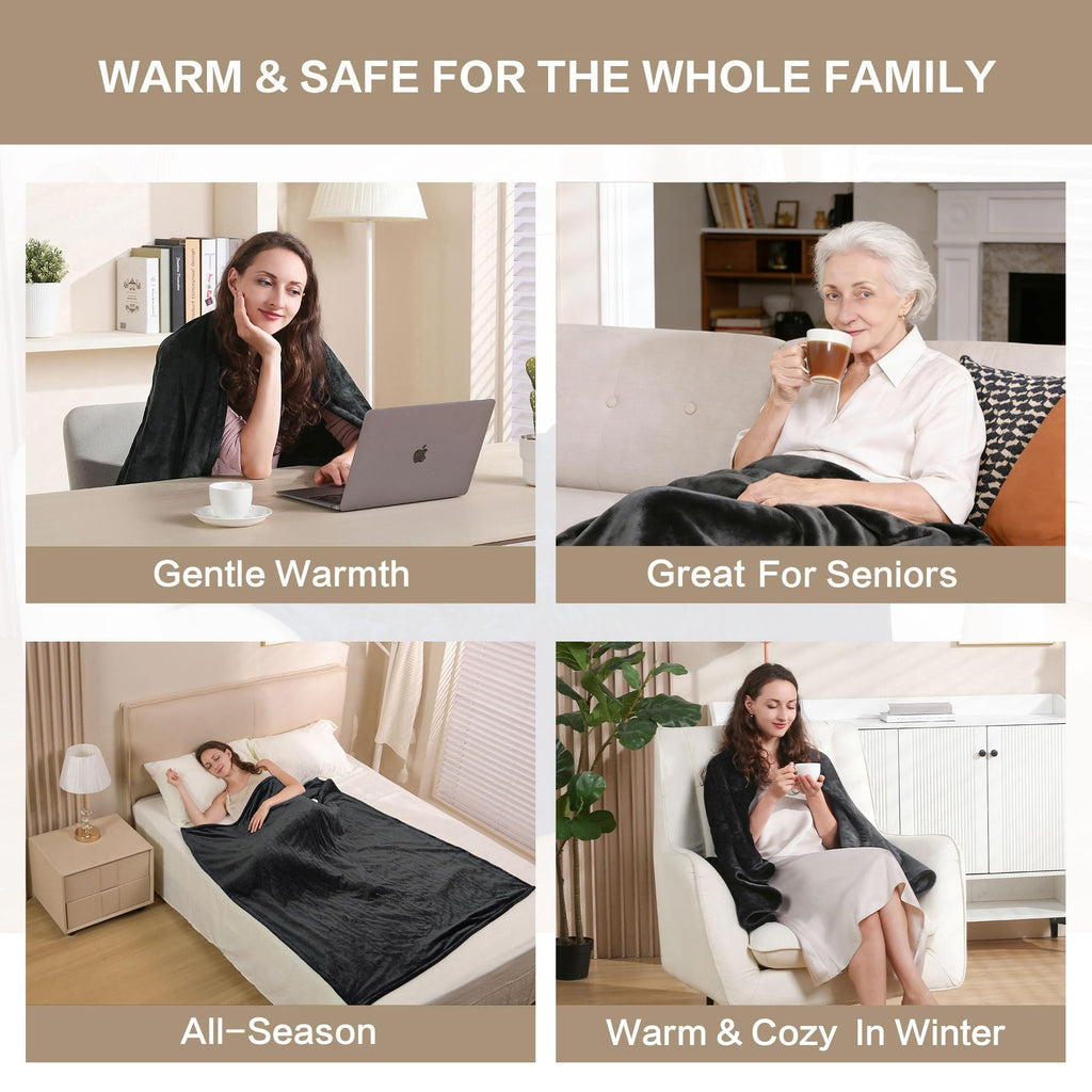 Heated Blanket Throw, Soft Double Flannel Electric Heating Blanket
