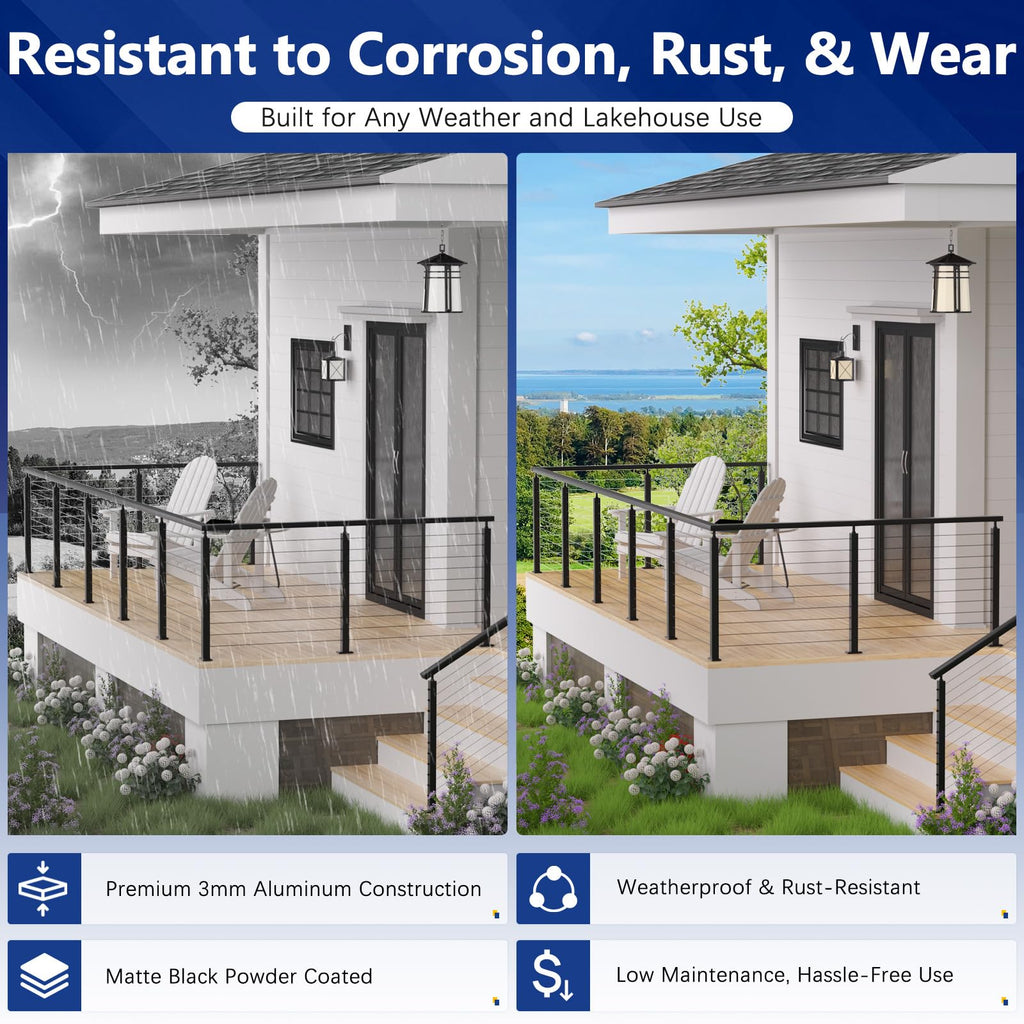 8FT Aluminum Black Handrail for Lake House Deck Railing, Easy DIY