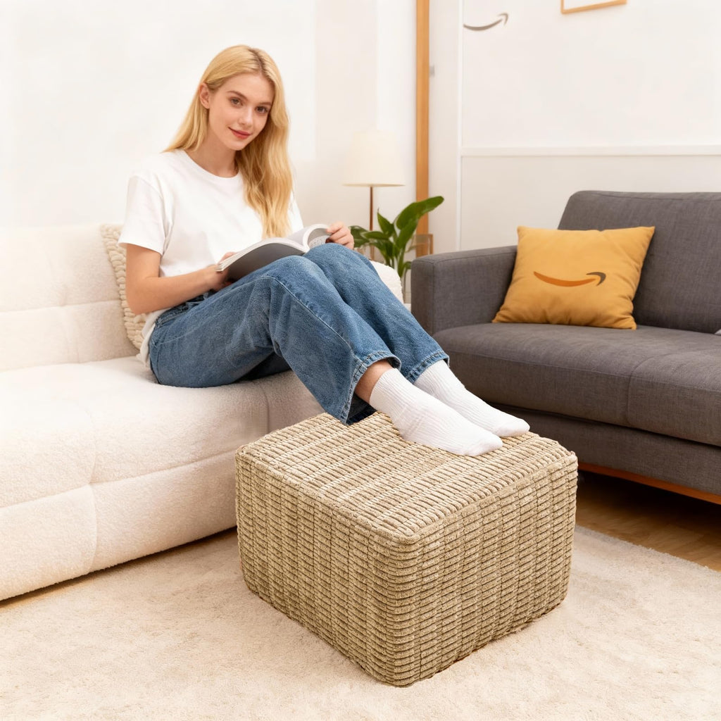 Square Ottoman Foot Rest, Light Coffee, 20x14 in, Modern Footstool