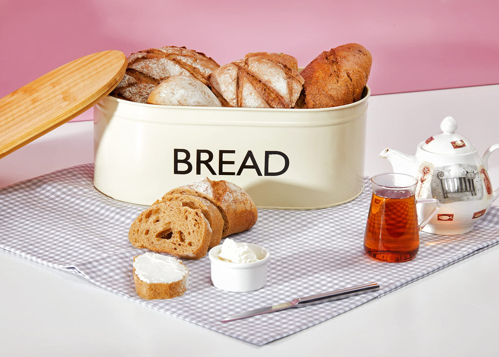 Bread Box - Premium Metal with Bamboo Lid