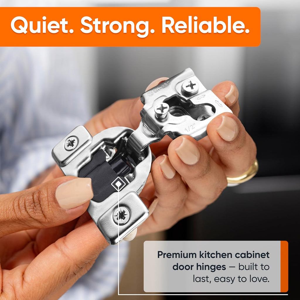 50 Pack Soft Close Cabinet Hinges - 1/2" Overlay Doors, Slow Self-Closing Concealed Hidden Hinges for Face Frame