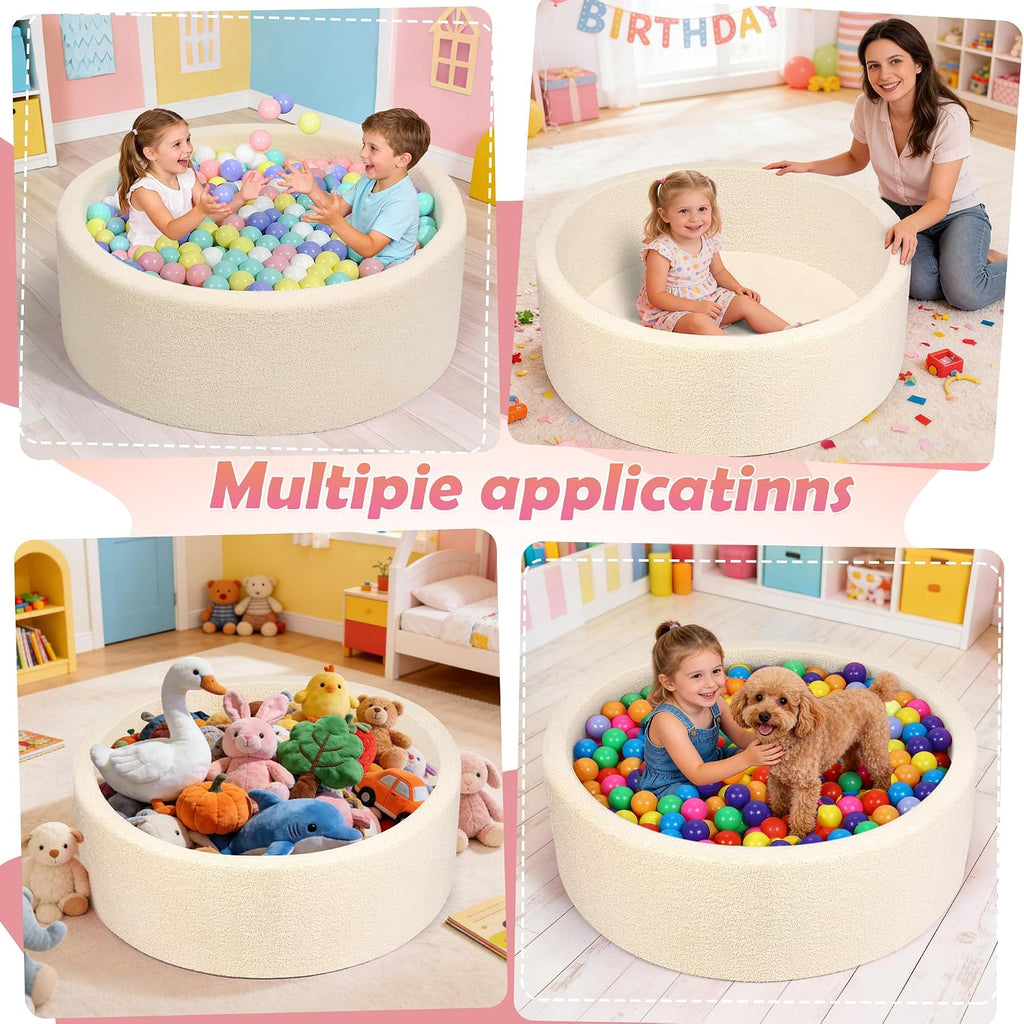 Imitation Teddy Colours Foam Ball Pits 35.4"x 11.8" Soft Round Playpen for Toddlers Dogs Cats with Soft Memory Sponge