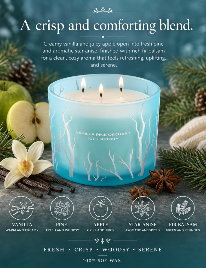 Vanilla Pine Orchard, Large 3-Wick Soy Scented Candle, 14.5 Oz