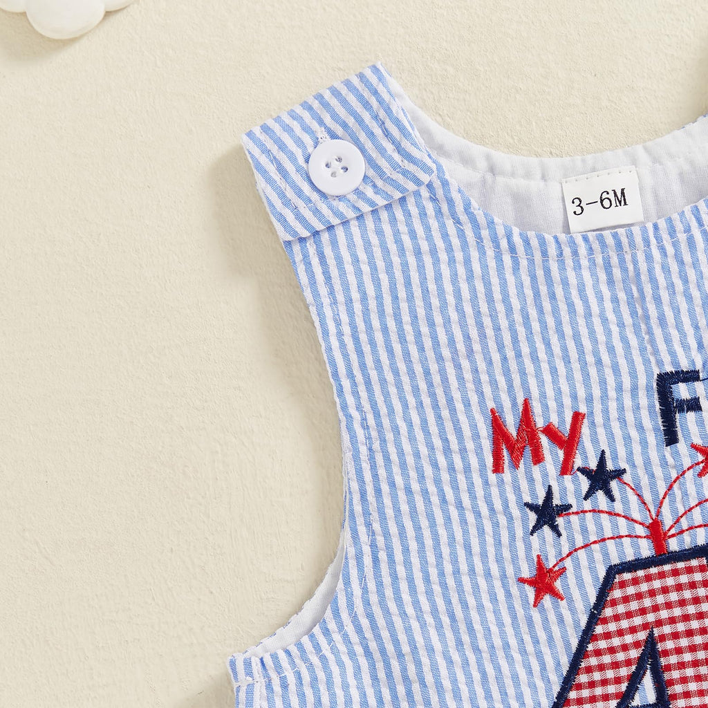 My First 4th Of July Baby Girl Boy Outfit American Flag Sleeveless Overalls Stars And Stripes Romper Memorial Day (My