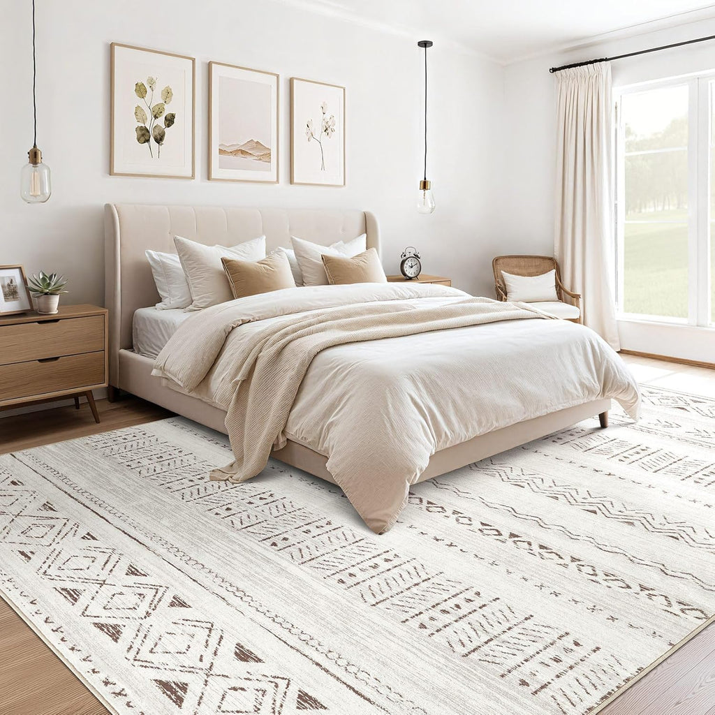 5x7 Area Rug Living Room: Washable Boho Rugs with Non Slip Backing Large Soft Indoor Stain Resistant Carpet for